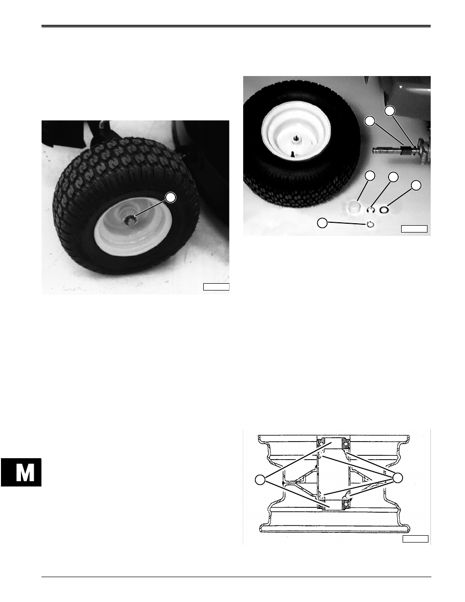 Wheels, Wheels front wheels—removal & installation, Rear wheels—removal & installation | Front wheel bearings— repair | John Deere stx38 User Manual | Page 290 / 314