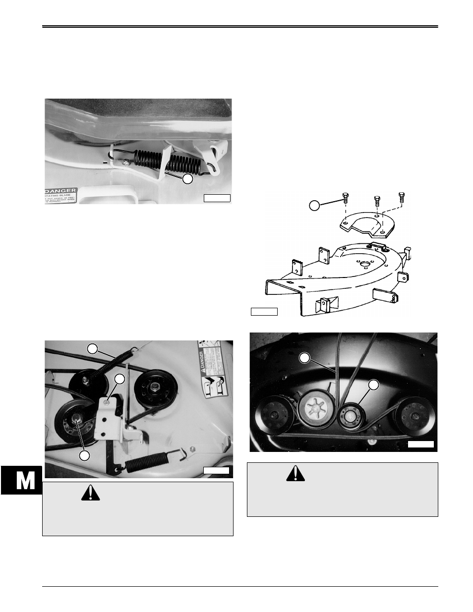 Caution, Blade drive belt removal/ installation—stx30 | John Deere stx38 User Manual | Page 306 / 314