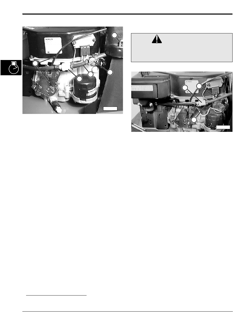 Caution, Replace fuel filter | John Deere stx38 User Manual | Page 60 / 314