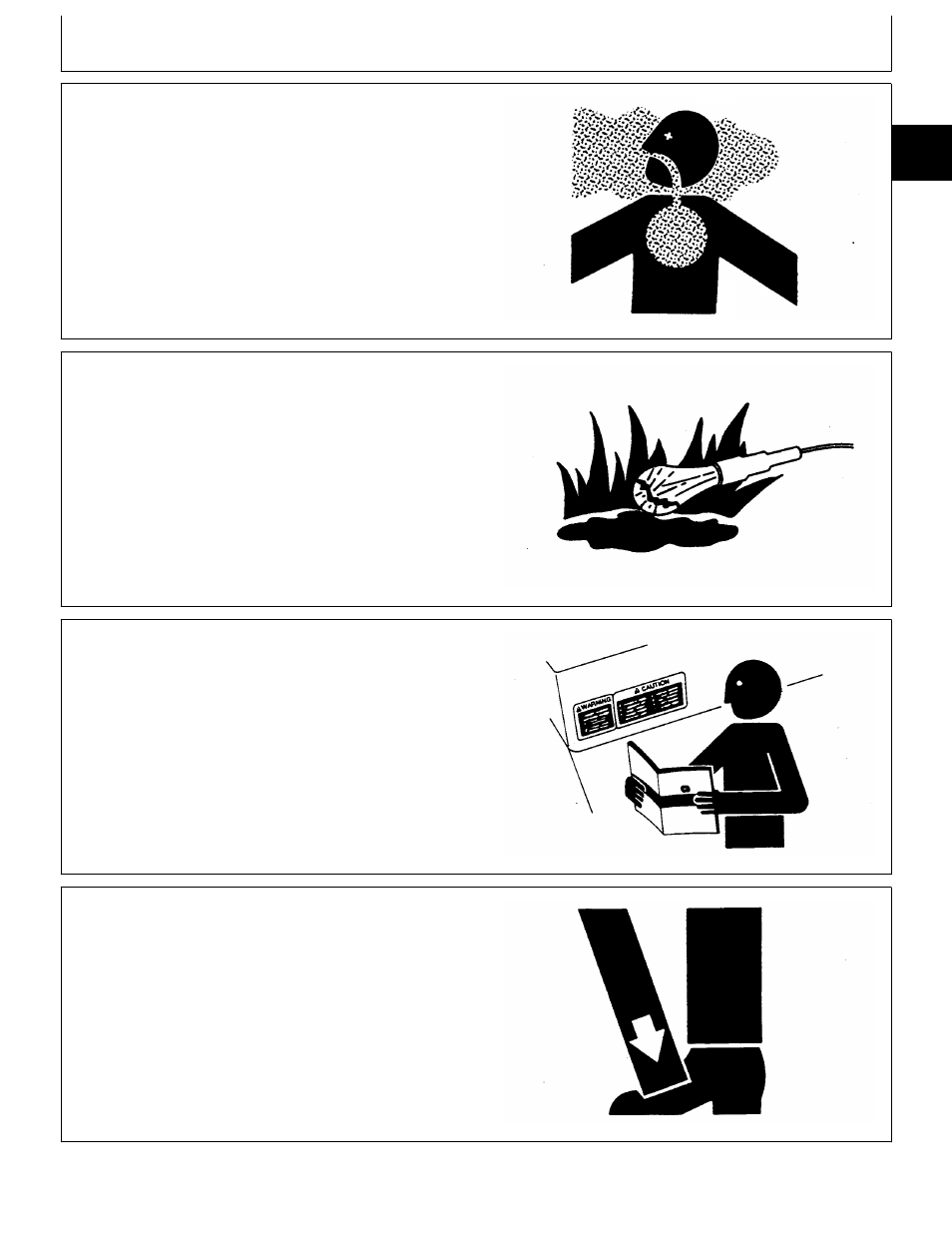 Work in ventilated area, Illuminate work area safely, Replace safety signs | Use proper lifting equipment | John Deere 318 User Manual | Page 17 / 440