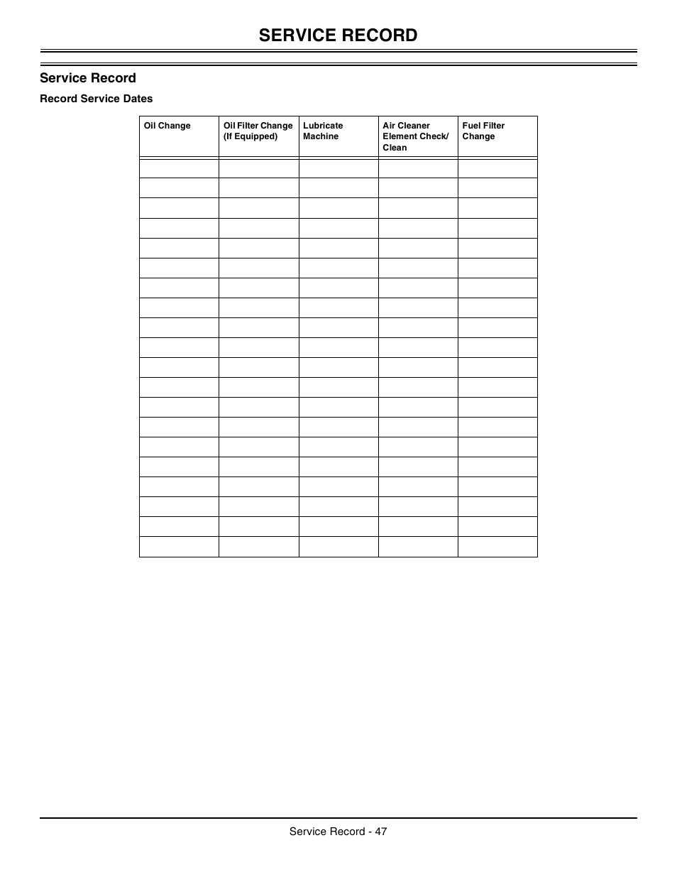 Service record, Record service dates | John Deere z425 User Manual | Page 48 / 48