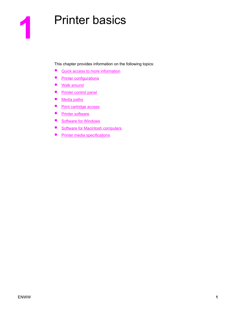 Printer basics, 1 printer basics | HP LaserJet 1320 User Manual | Page 11 / 184