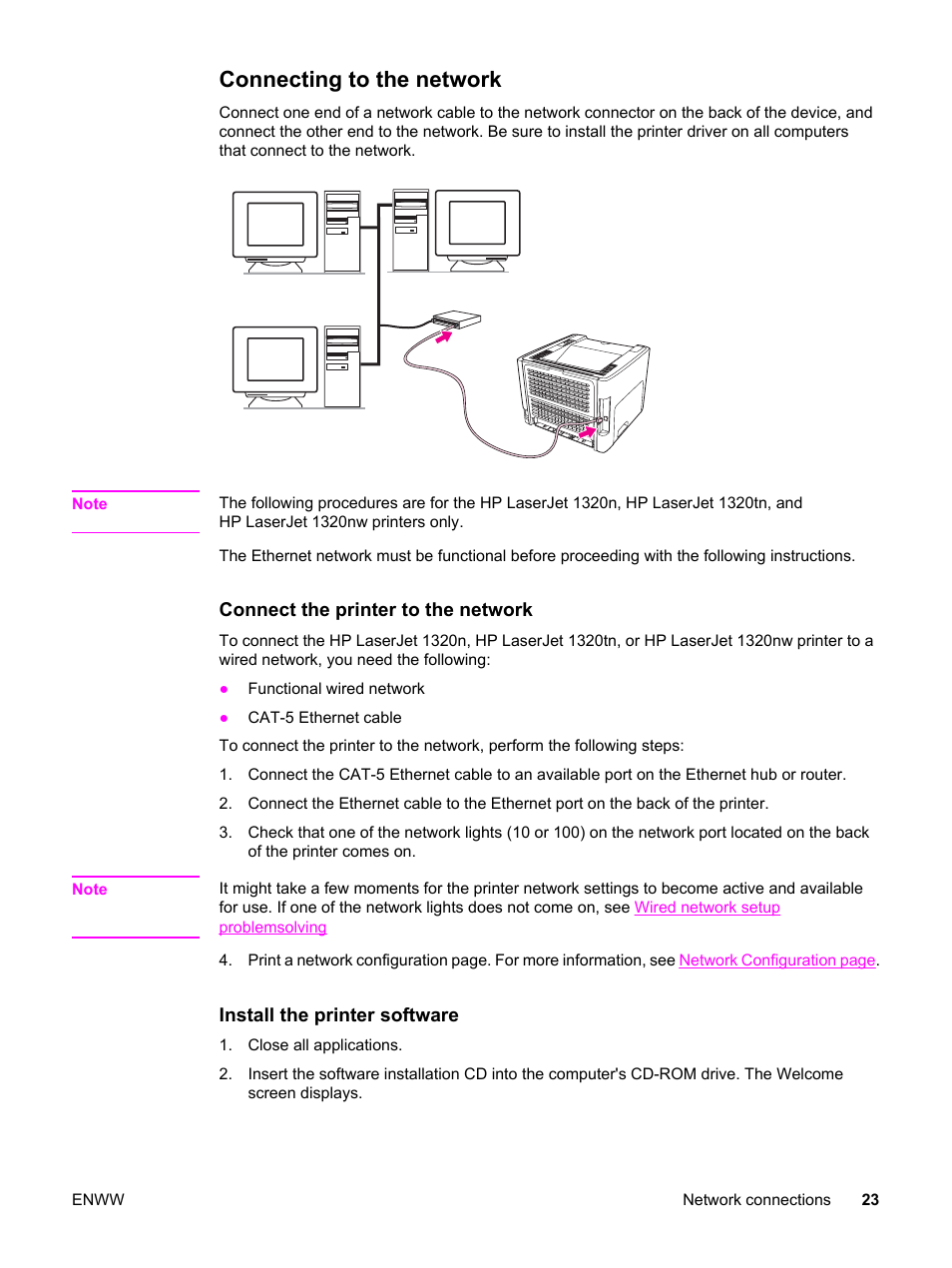 Connecting to the network | HP LaserJet 1320 User Manual | Page 33 / 184