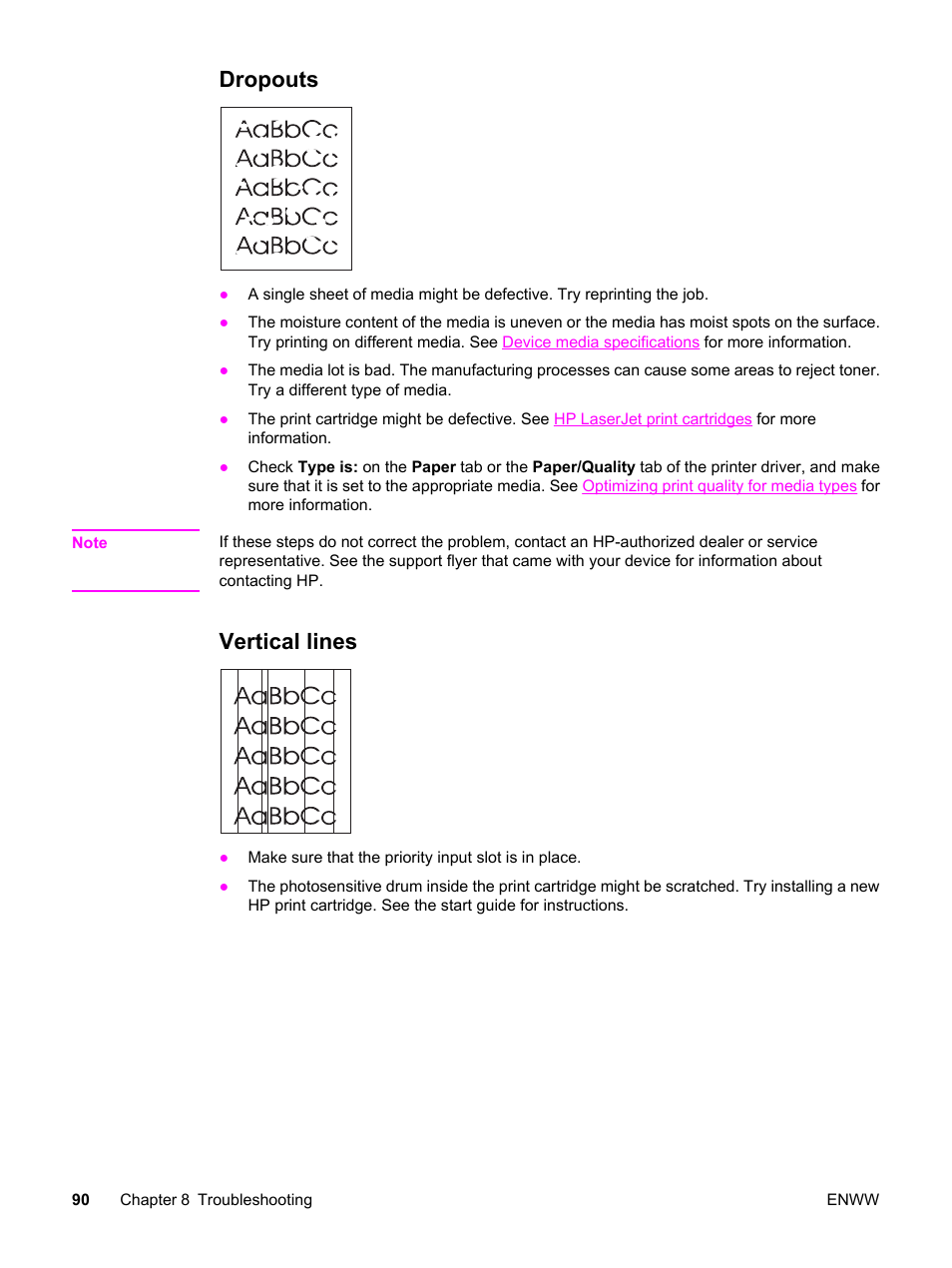 Dropouts, Vertical lines, Dropouts vertical lines | HP LaserJet 3015 User Manual | Page 100 / 164