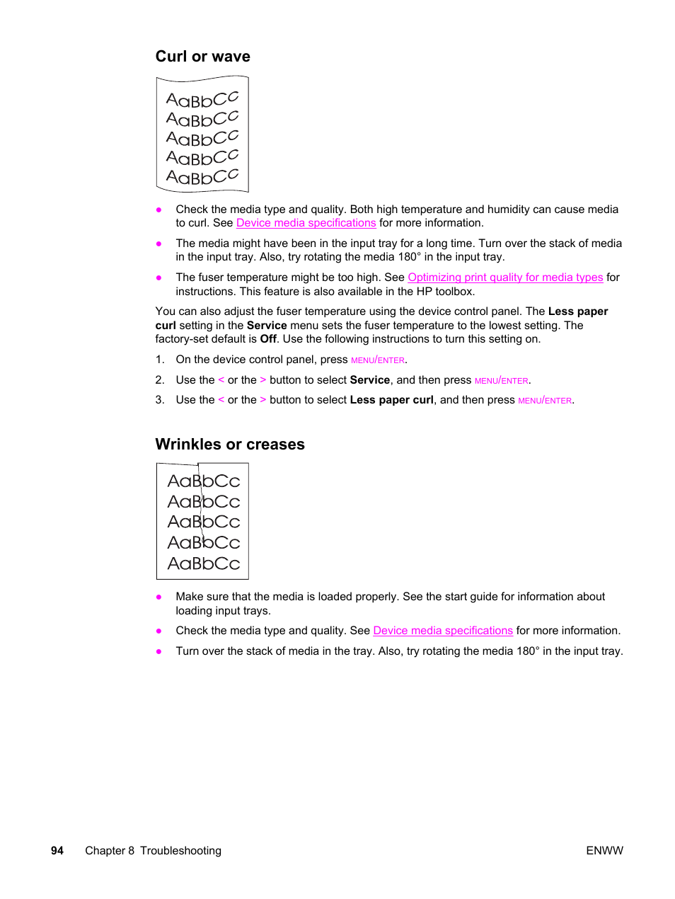 Curl or wave, Wrinkles or creases, Curl or wave wrinkles or creases | For more | HP LaserJet 3015 User Manual | Page 104 / 164