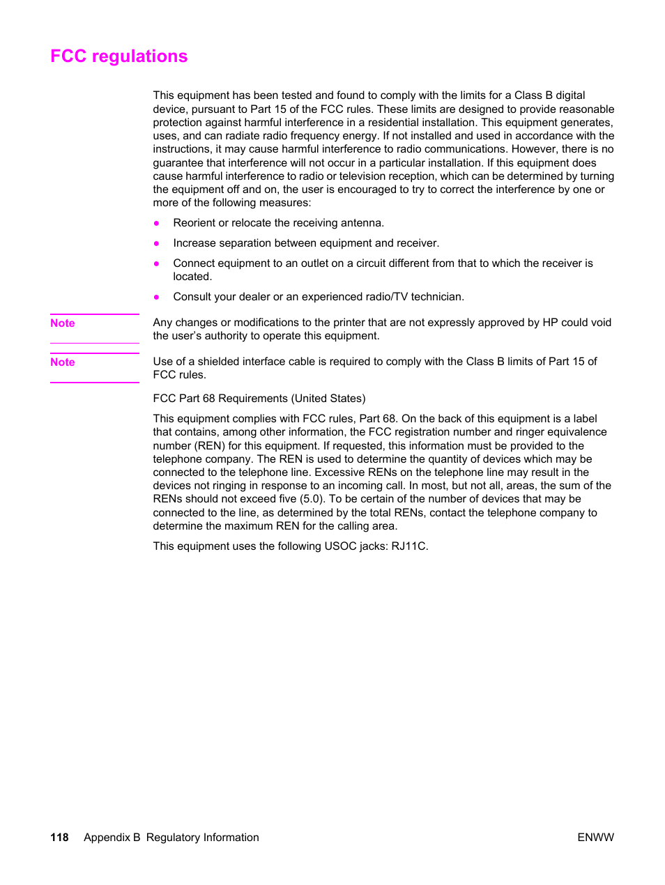 Fcc regulations | HP LaserJet 3015 User Manual | Page 128 / 164