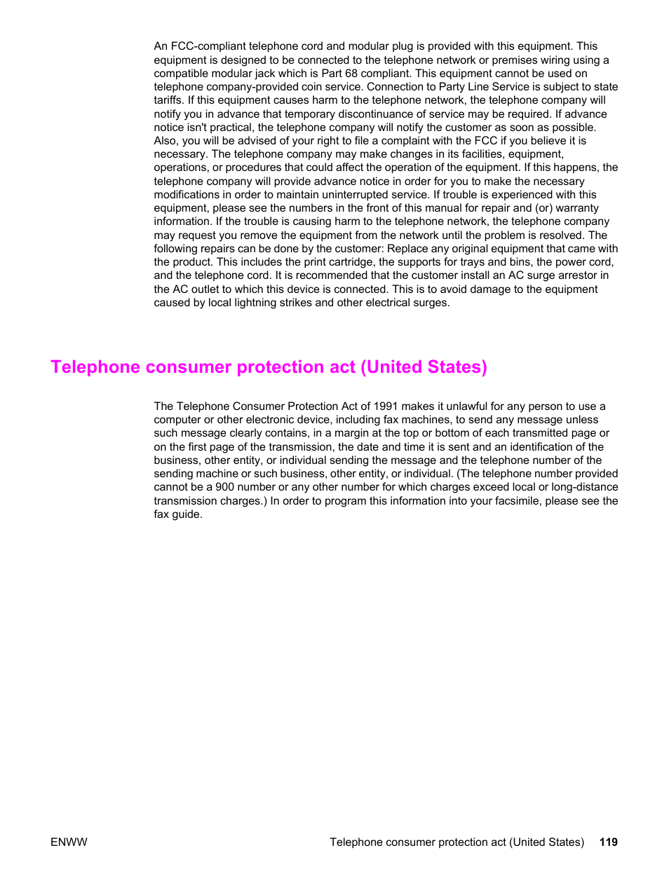 Telephone consumer protection act (united states) | HP LaserJet 3015 User Manual | Page 129 / 164