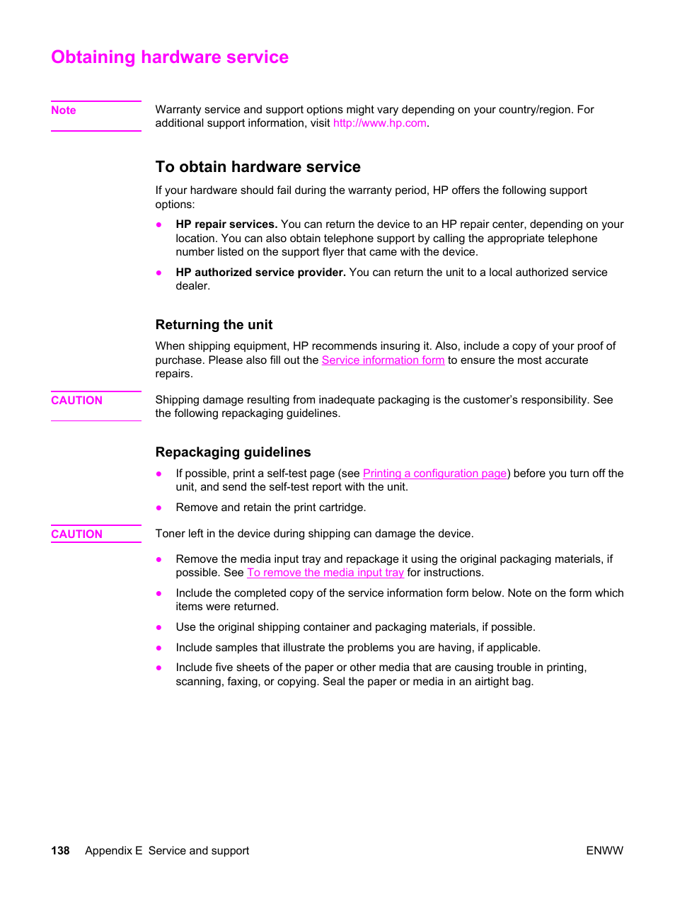 Obtaining hardware service, To obtain hardware service | HP LaserJet 3015 User Manual | Page 148 / 164