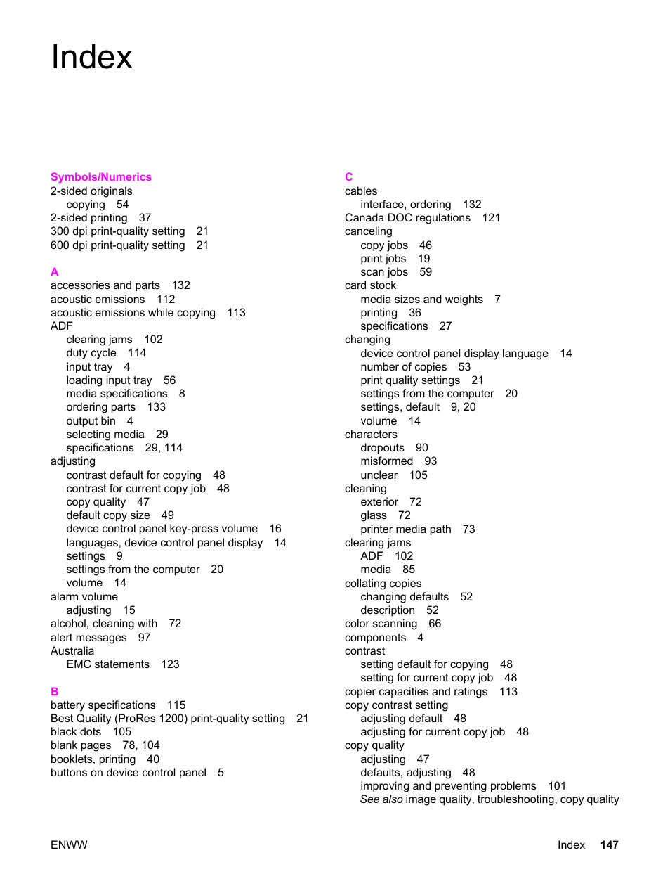 Index | HP LaserJet 3015 User Manual | Page 157 / 164