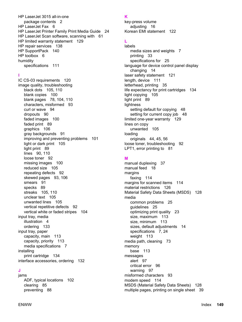 HP LaserJet 3015 User Manual | Page 159 / 164