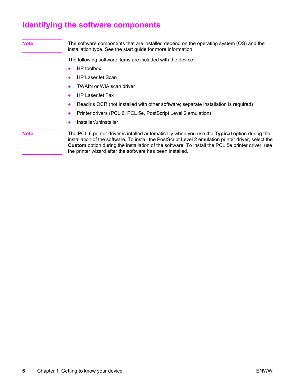 Identifying the software components | HP LaserJet 3015 User Manual | Page 16 / 164