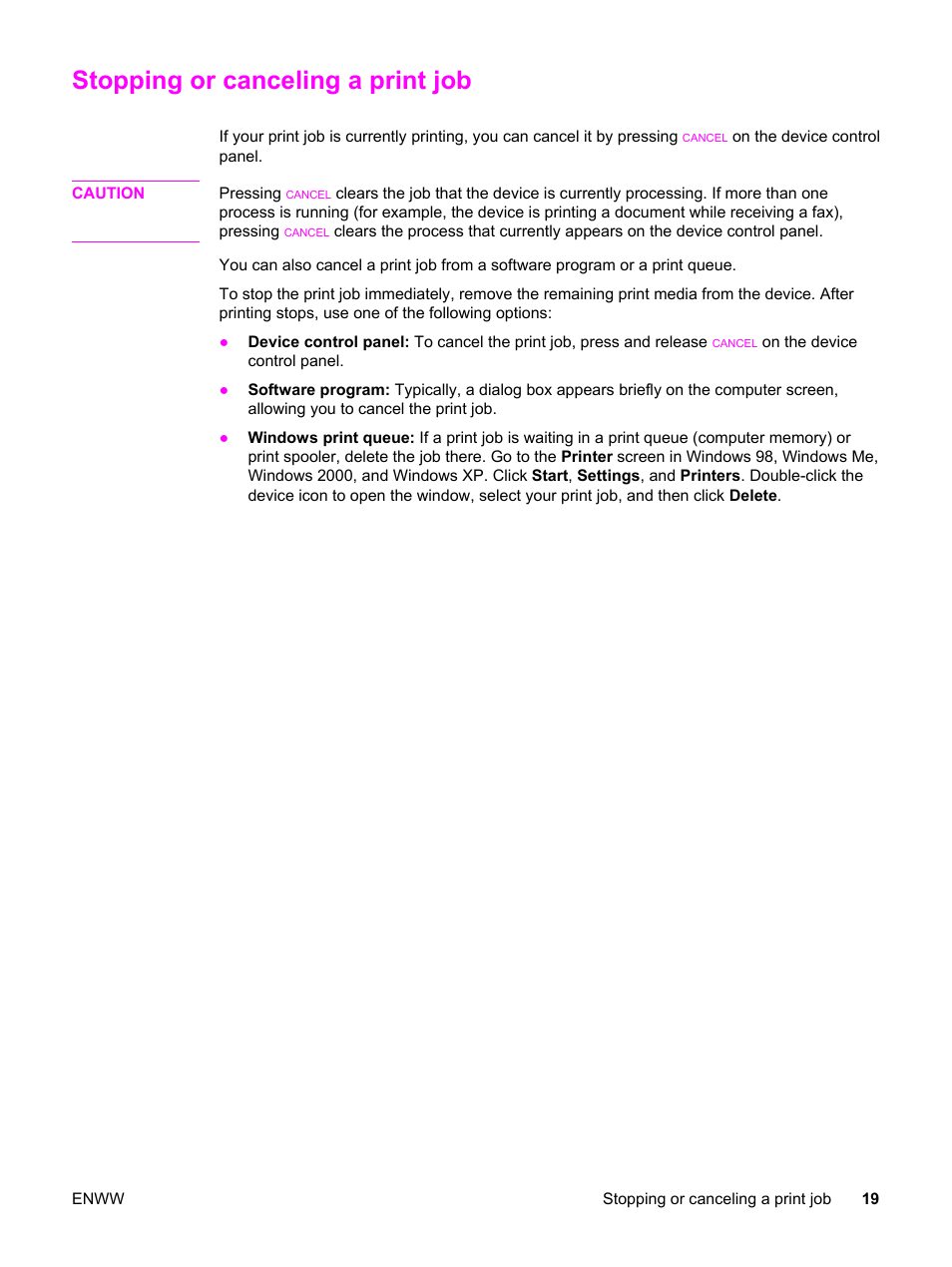 Stopping or canceling a print job | HP LaserJet 3015 User Manual | Page 29 / 164