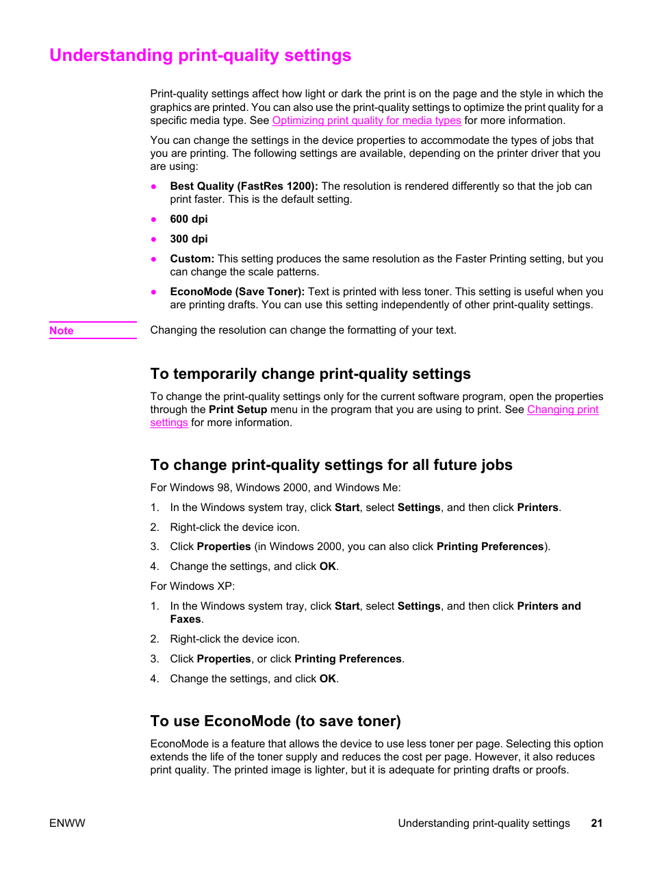 Understanding print-quality settings, To temporarily change print-quality settings, To use economode (to save toner) | HP LaserJet 3015 User Manual | Page 31 / 164