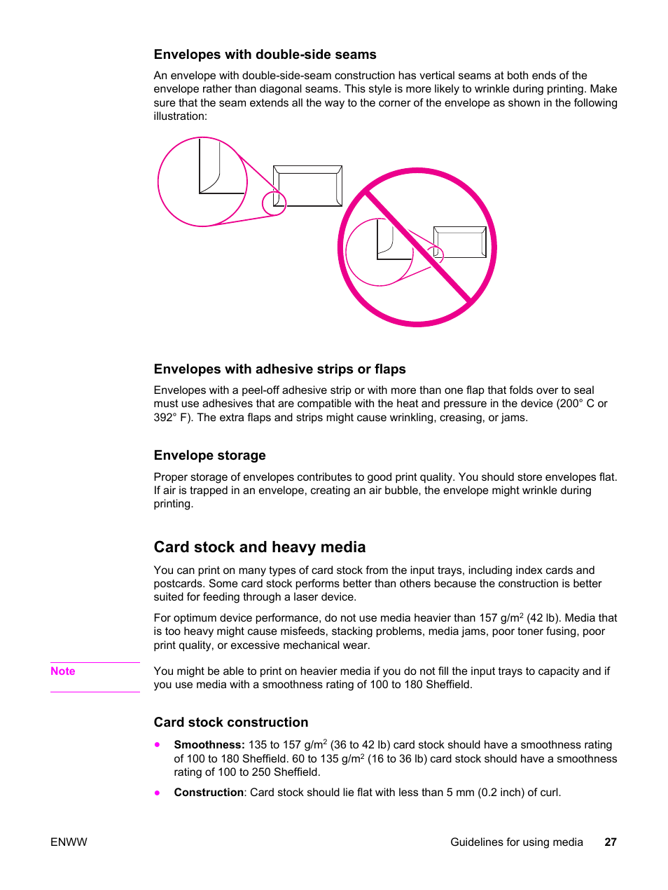 Card stock and heavy media | HP LaserJet 3015 User Manual | Page 37 / 164