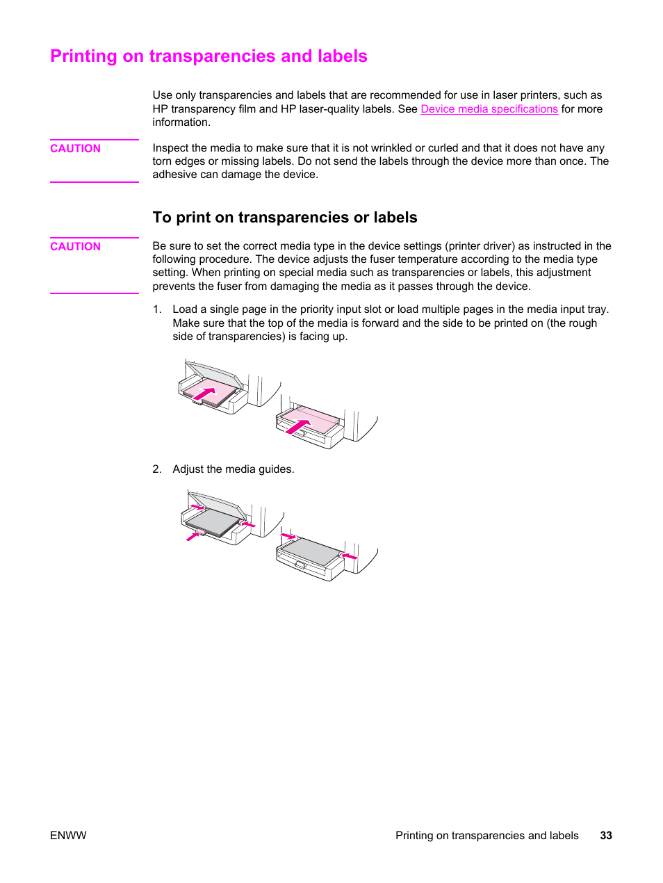 Printing on transparencies and labels, To print on transparencies or labels | HP LaserJet 3015 User Manual | Page 43 / 164