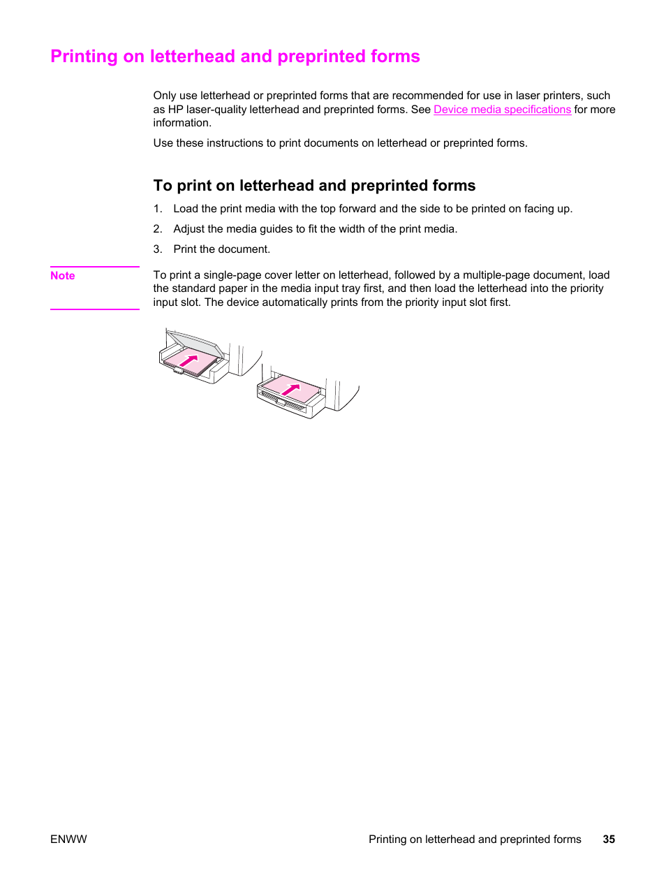 Printing on letterhead and preprinted forms, To print on letterhead and preprinted forms | HP LaserJet 3015 User Manual | Page 45 / 164