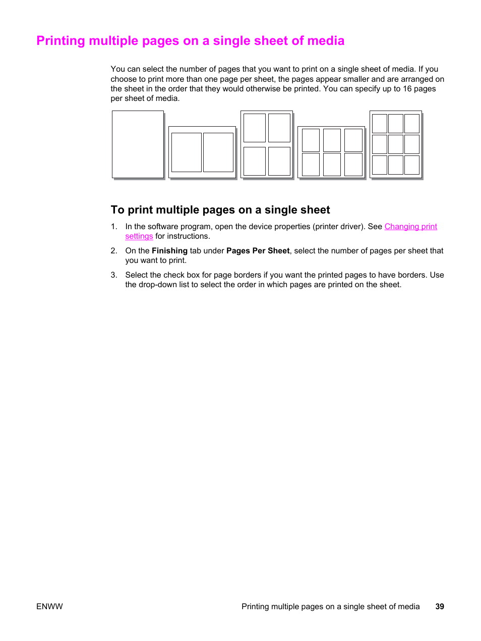 Printing multiple pages on a single sheet of media | HP LaserJet 3015 User Manual | Page 49 / 164