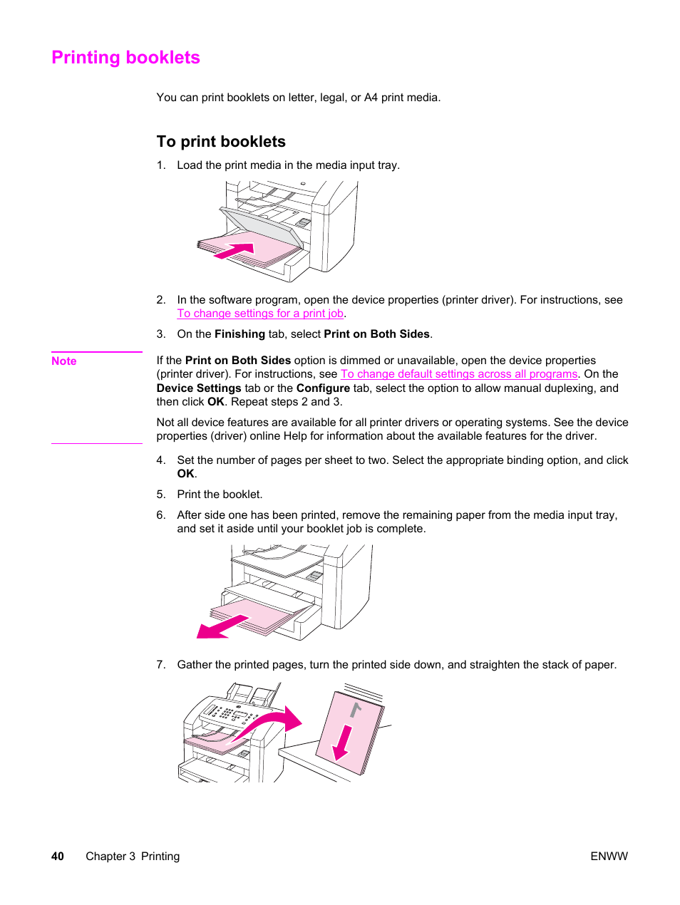 Printing booklets, To print booklets | HP LaserJet 3015 User Manual | Page 50 / 164