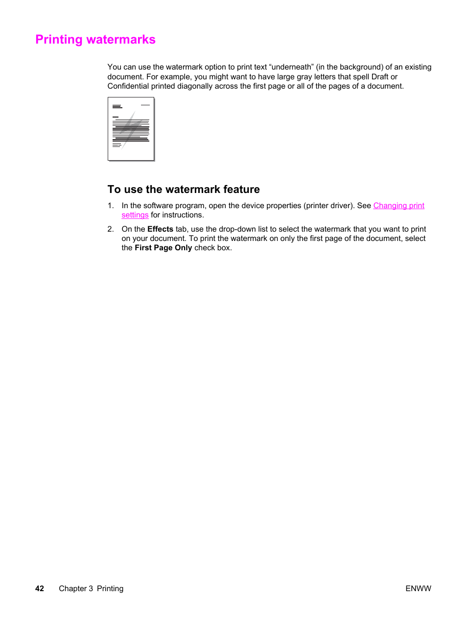 Printing watermarks, To use the watermark feature | HP LaserJet 3015 User Manual | Page 52 / 164