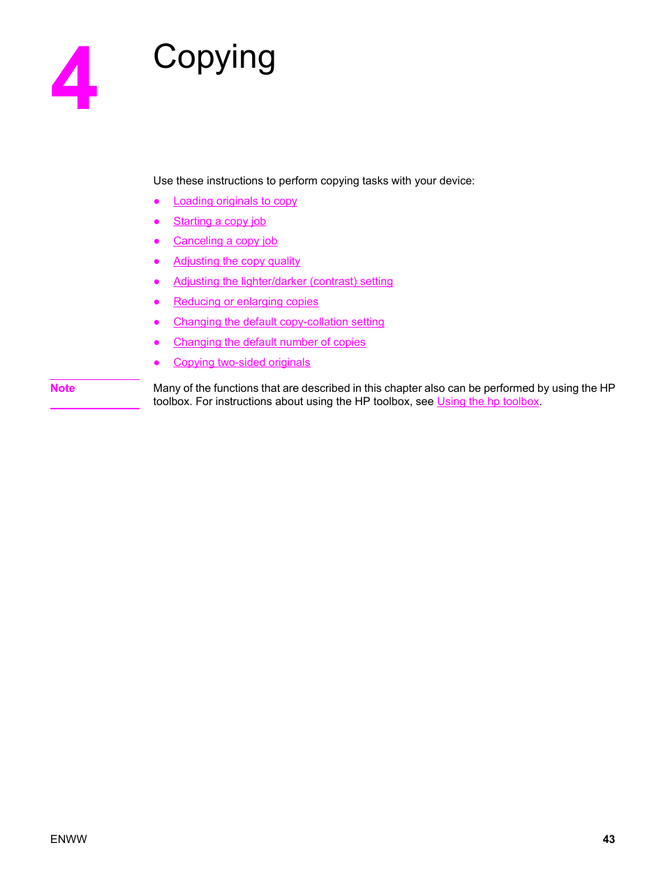 Copying, 4 copying | HP LaserJet 3015 User Manual | Page 53 / 164