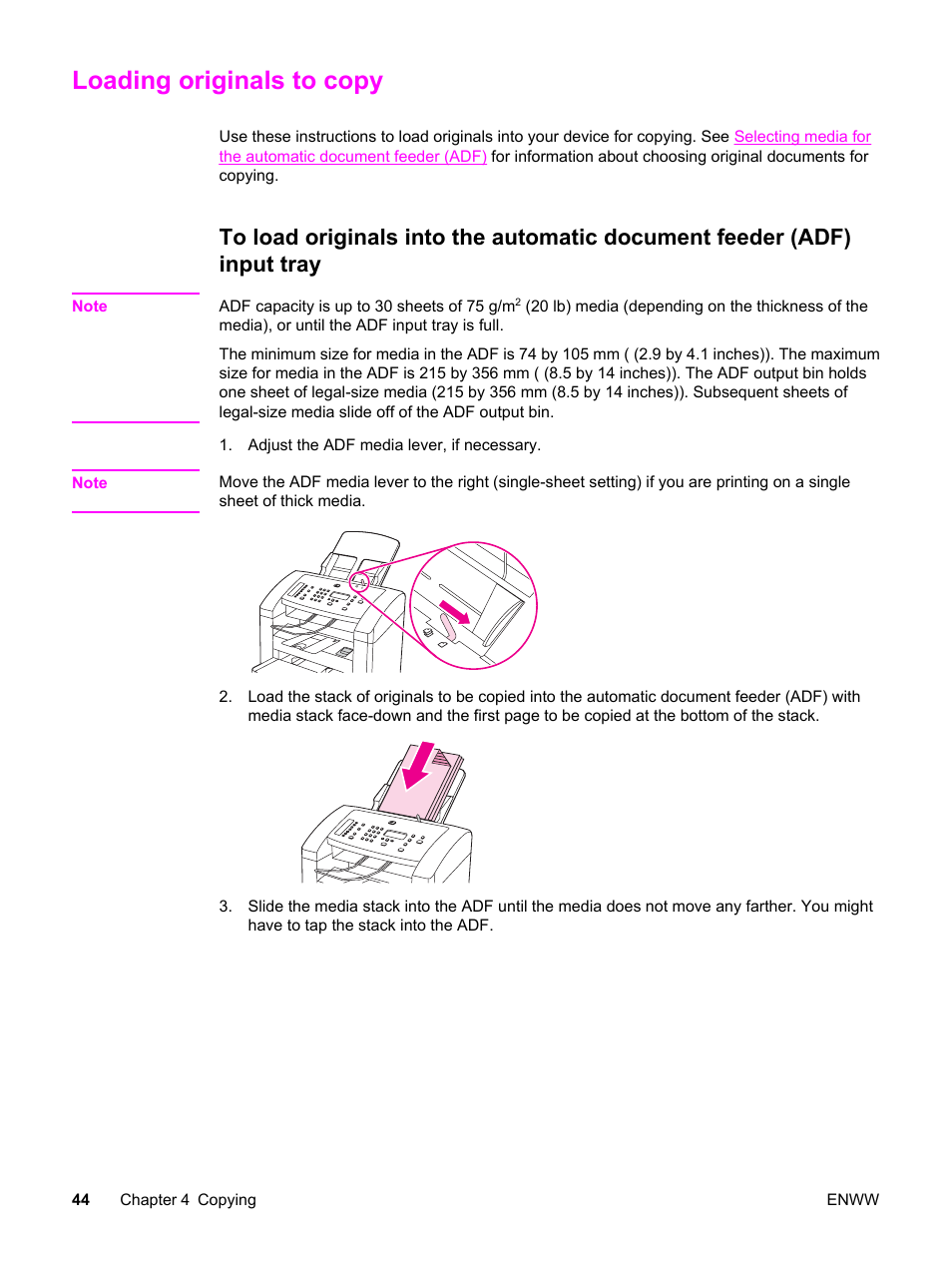 Loading originals to copy | HP LaserJet 3015 User Manual | Page 54 / 164