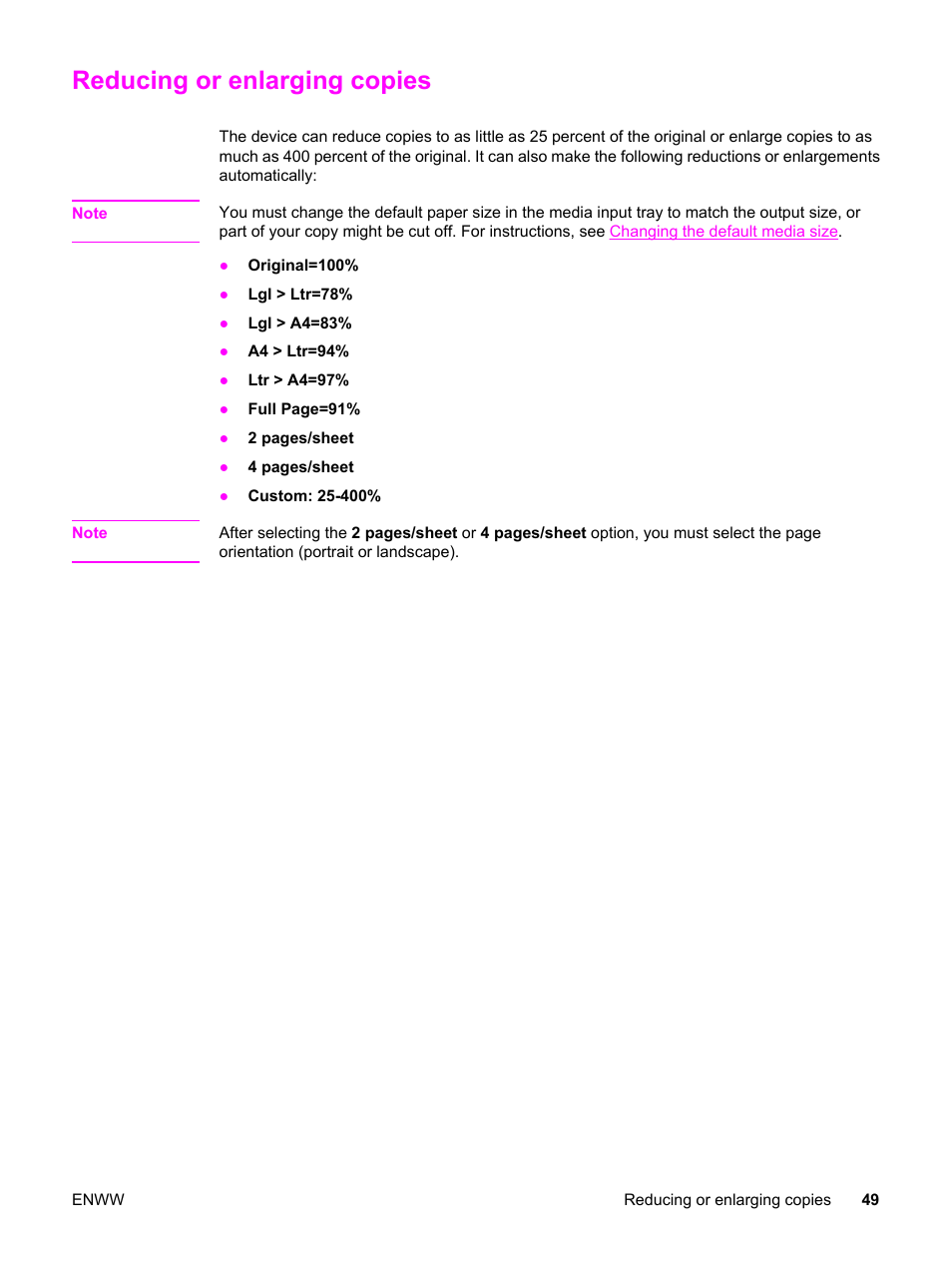 Reducing or enlarging copies | HP LaserJet 3015 User Manual | Page 59 / 164