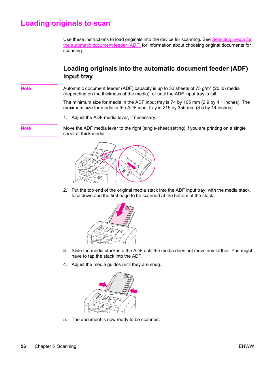 Loading originals to scan | HP LaserJet 3015 User Manual | Page 66 / 164