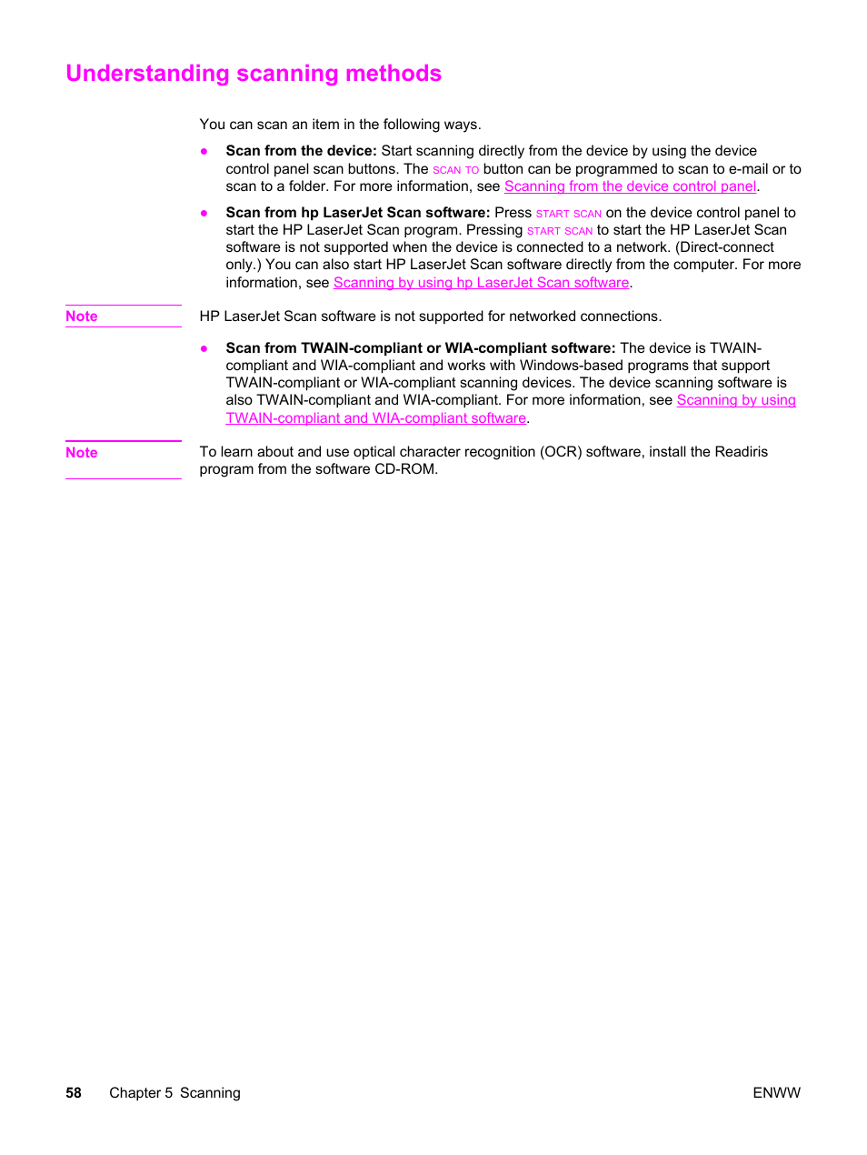 Understanding scanning methods | HP LaserJet 3015 User Manual | Page 68 / 164