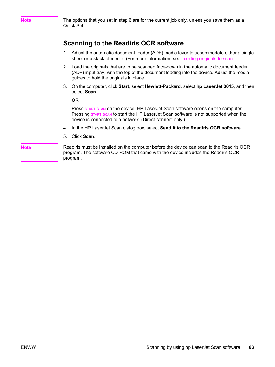 Scanning to the readiris ocr software | HP LaserJet 3015 User Manual | Page 73 / 164