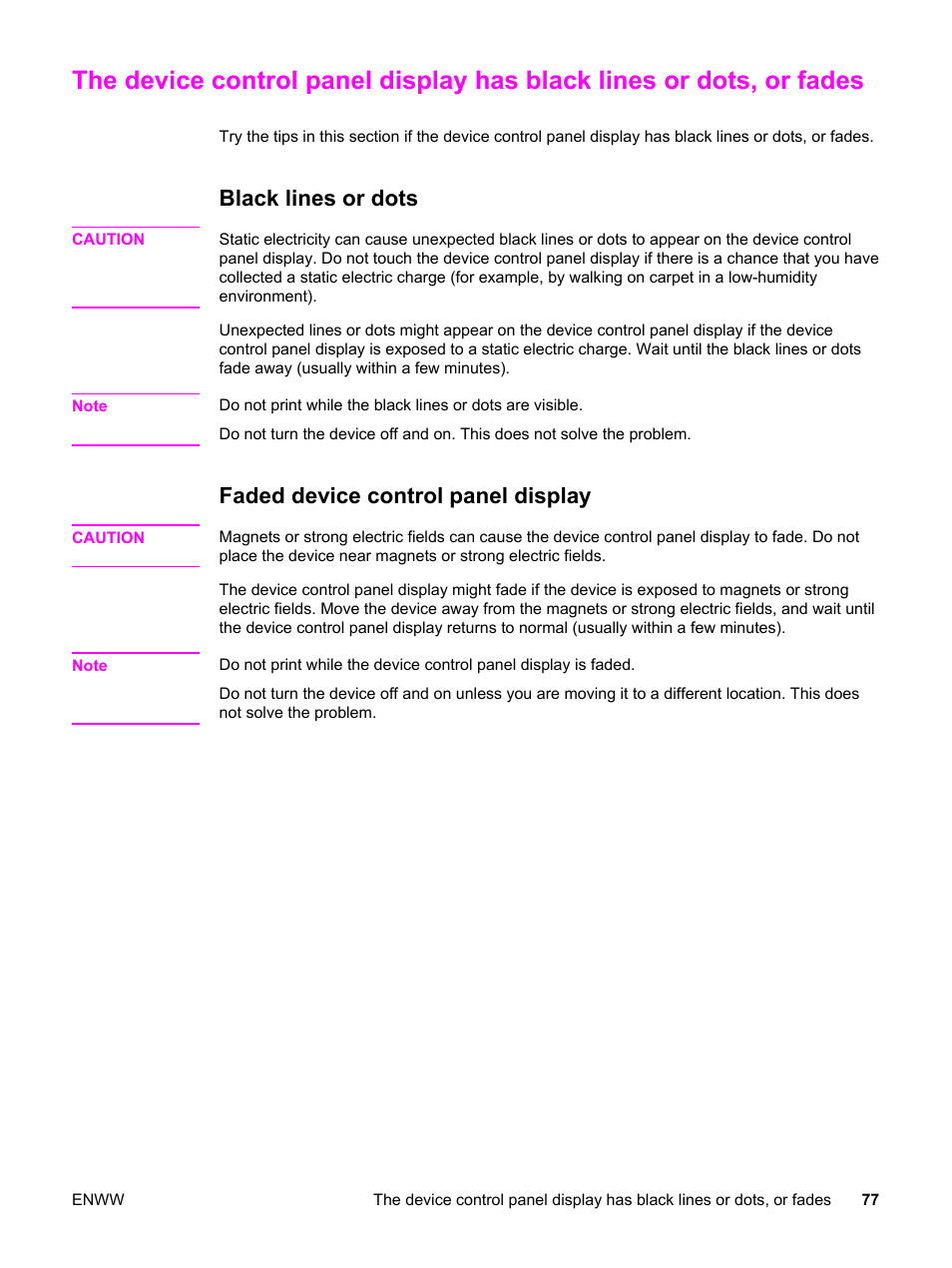 Black lines or dots, Faded device control panel display | HP LaserJet 3015 User Manual | Page 87 / 164