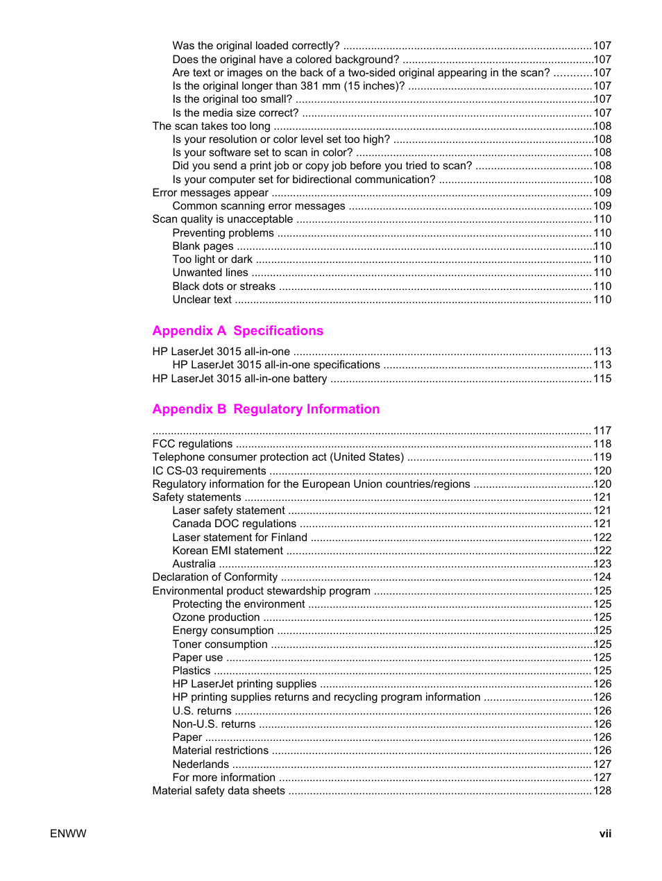 HP LaserJet 3015 User Manual | Page 9 / 164