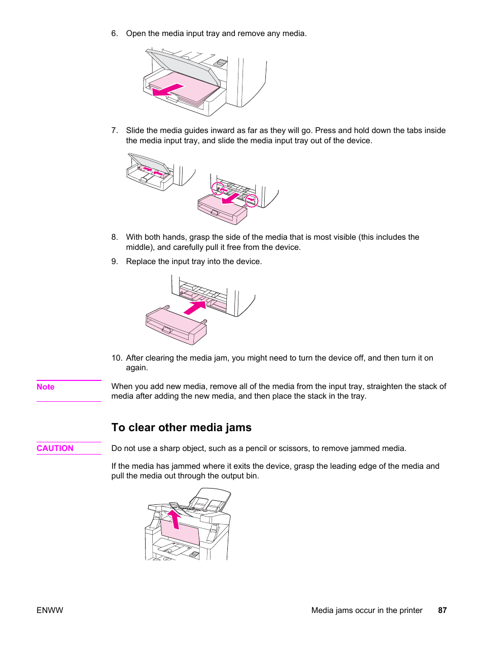 To clear other media jams | HP LaserJet 3015 User Manual | Page 97 / 164