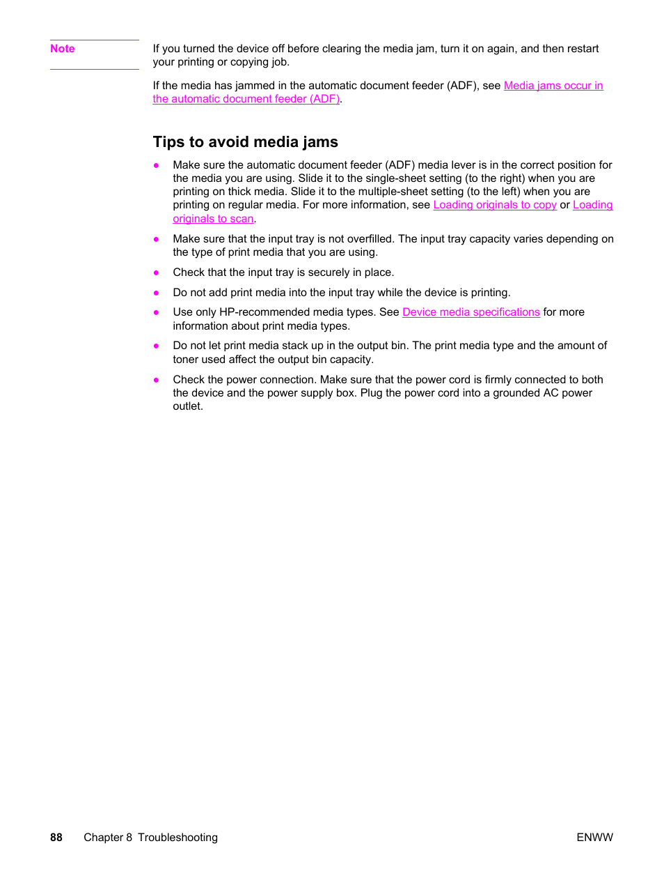 Tips to avoid media jams | HP LaserJet 3015 User Manual | Page 98 / 164