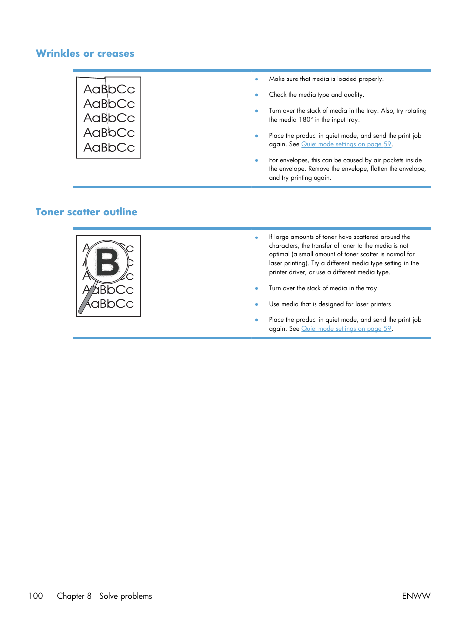 Wrinkles or creases, Toner scatter outline, Wrinkles or creases toner scatter outline | HP Laserjet p1606dn User Manual | Page 112 / 152