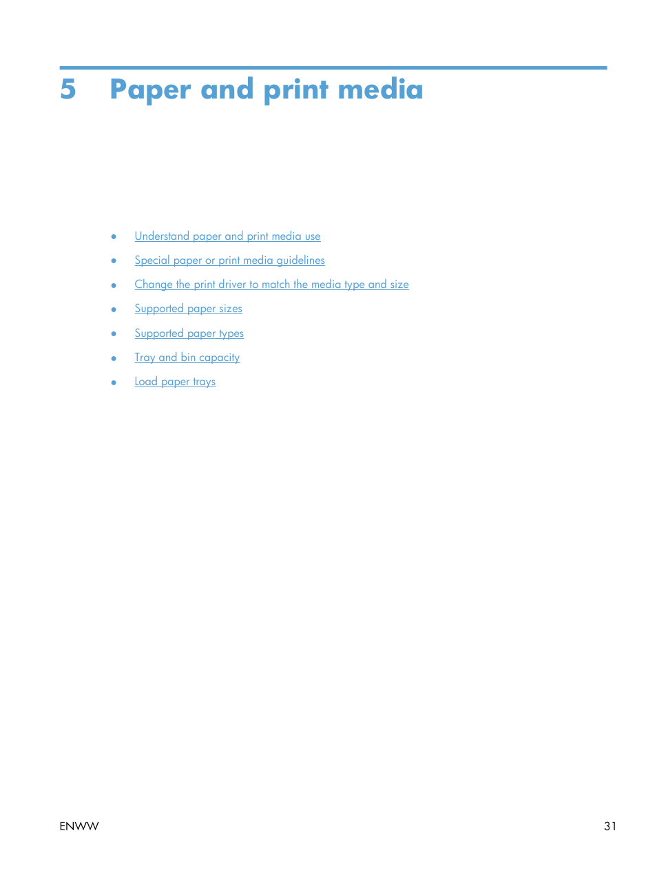 Paper and print media, 5 paper and print media | HP Laserjet p1606dn User Manual | Page 43 / 152