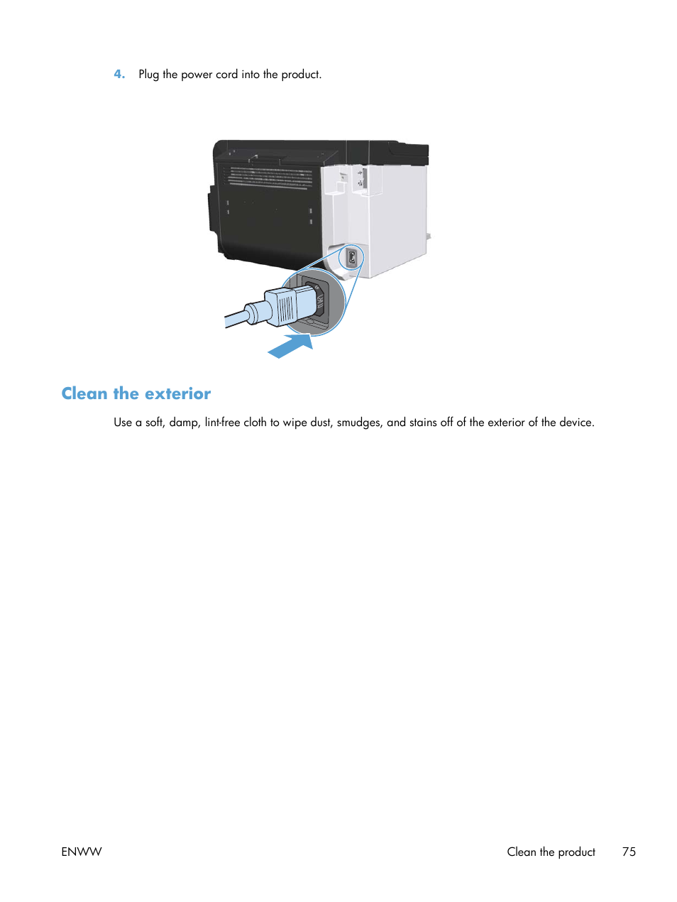 Clean the exterior | HP Laserjet p1606dn User Manual | Page 87 / 152