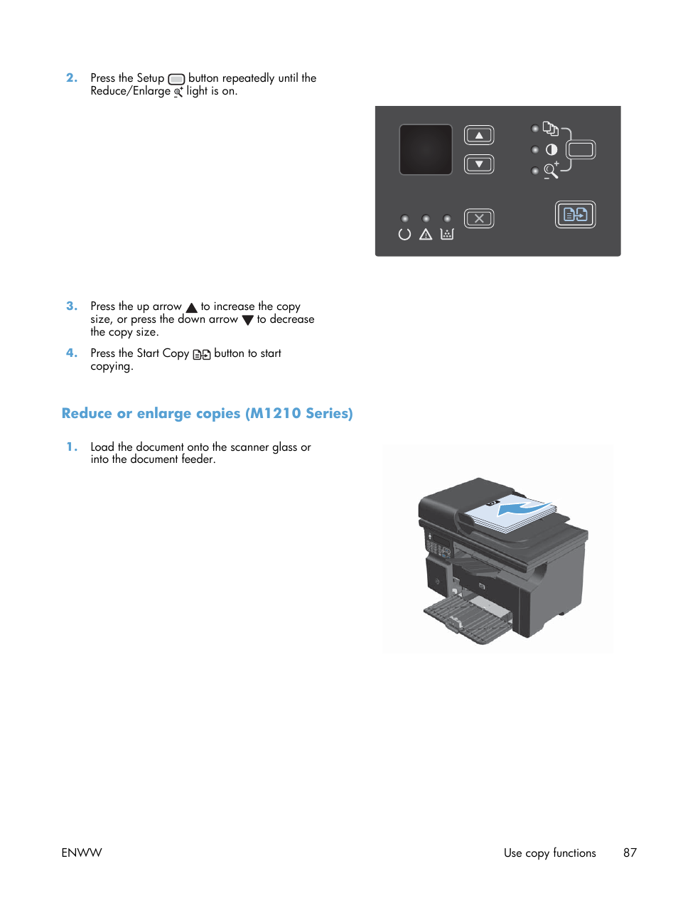 Reduce or enlarge copies (m1210 series) | HP laserjet m1212nf User Manual | Page 101 / 284