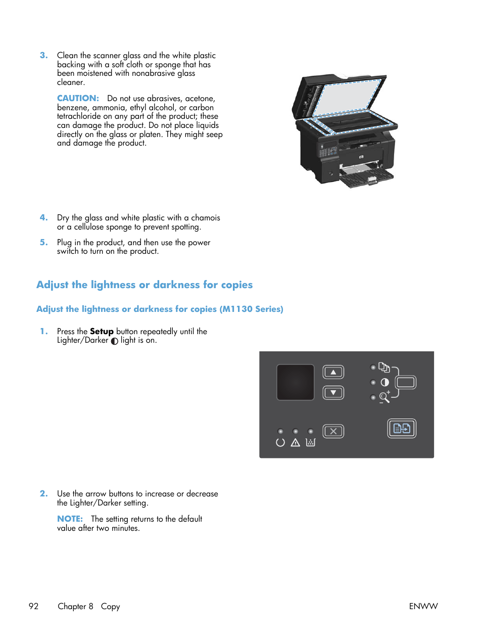 Adjust the lightness or darkness for copies | HP laserjet m1212nf User Manual | Page 106 / 284