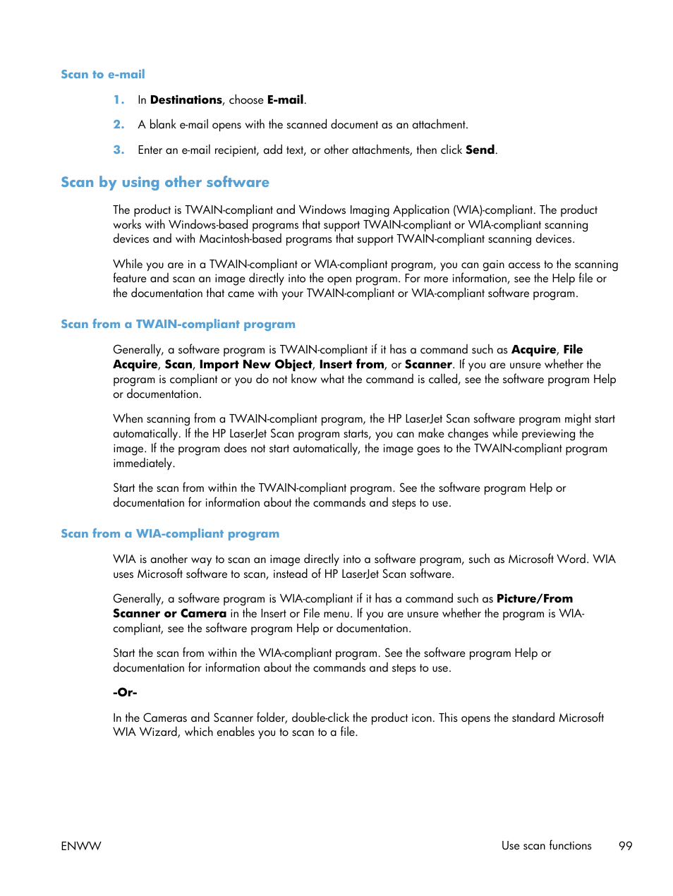 Scan by using other software, Scan from a twain-compliant program, Scan from a wia-compliant program | HP laserjet m1212nf User Manual | Page 113 / 284
