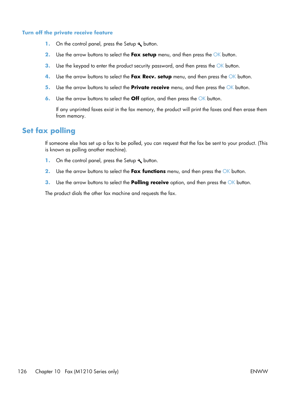 Set fax polling | HP laserjet m1212nf User Manual | Page 140 / 284