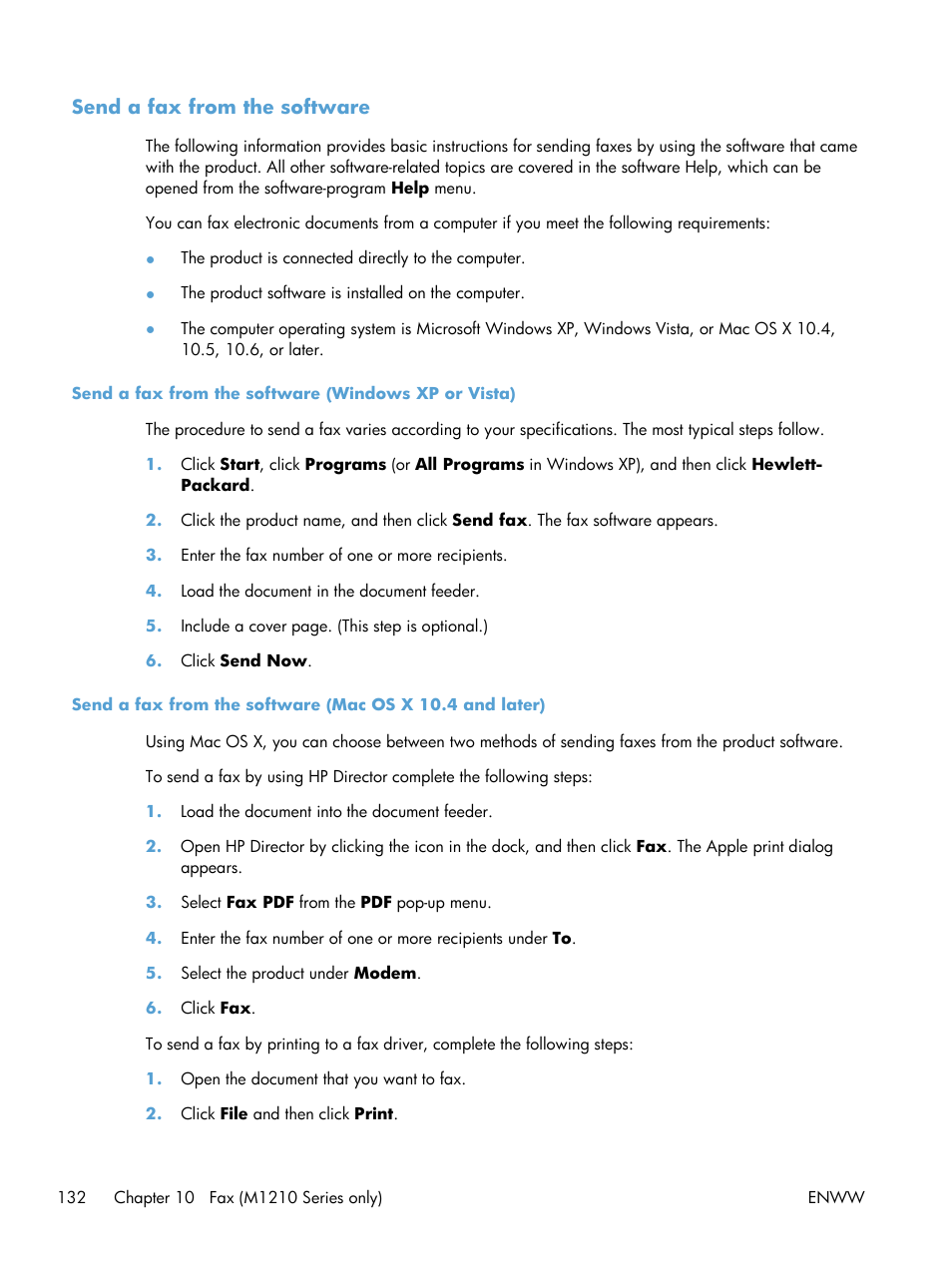 Send a fax from the software | HP laserjet m1212nf User Manual | Page 146 / 284