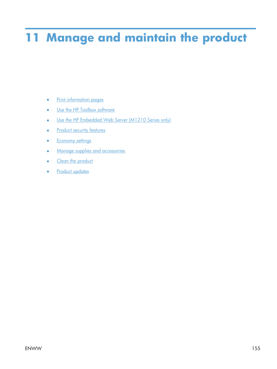 Manage and maintain the product, 11 manage and maintain the product | HP laserjet m1212nf User Manual | Page 169 / 284