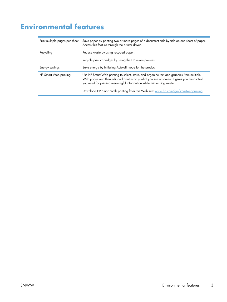 Environmental features | HP laserjet m1212nf User Manual | Page 17 / 284