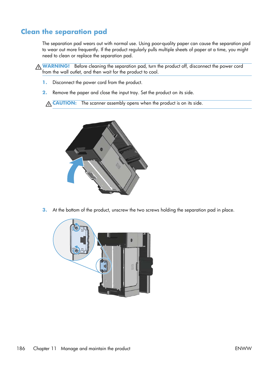 Clean the separation pad | HP laserjet m1212nf User Manual | Page 200 / 284