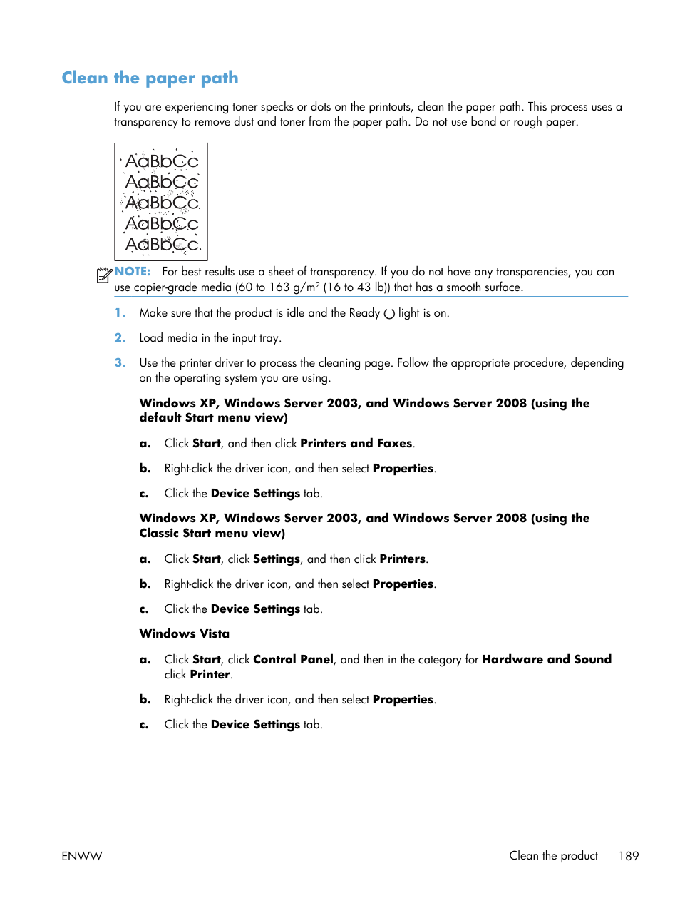 Clean the paper path | HP laserjet m1212nf User Manual | Page 203 / 284