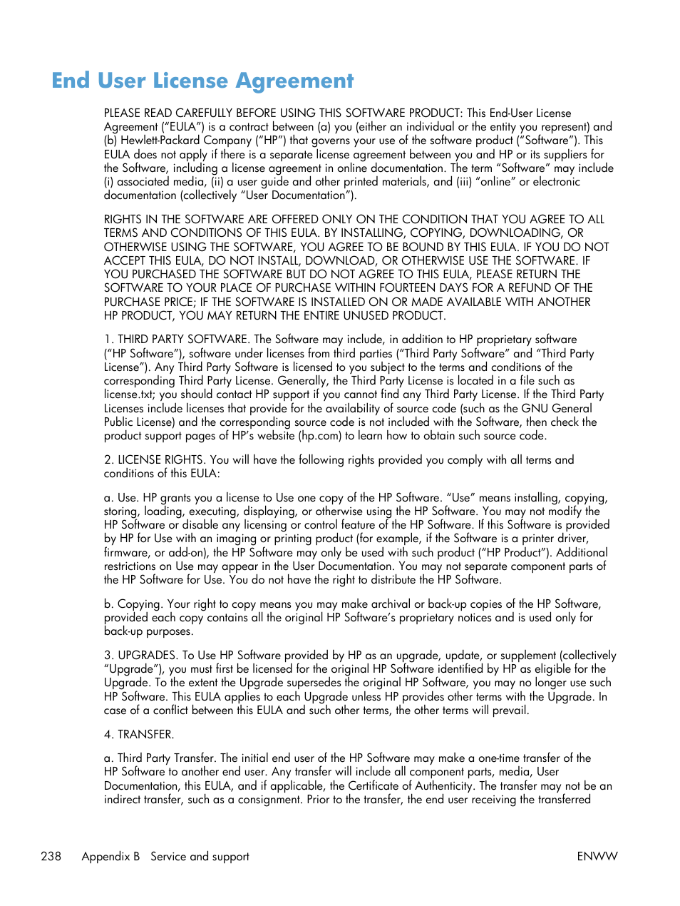 End user license agreement | HP laserjet m1212nf User Manual | Page 252 / 284
