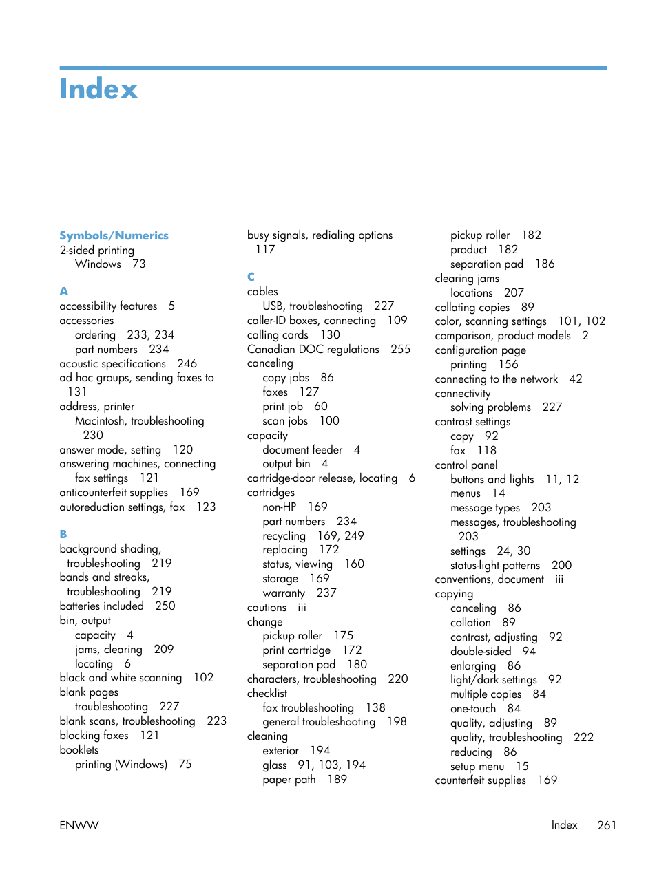 Index | HP laserjet m1212nf User Manual | Page 275 / 284