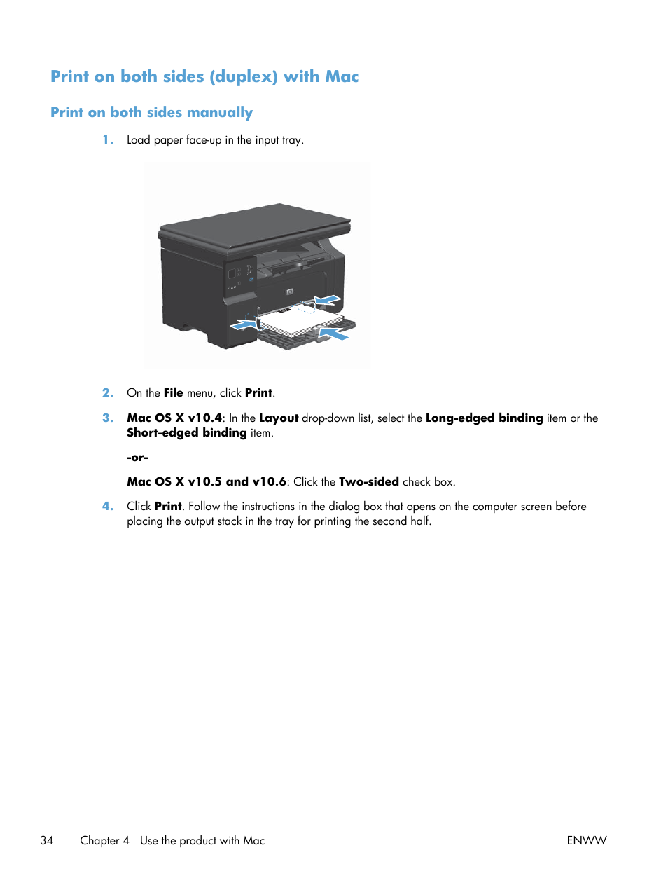 Print on both sides (duplex) with mac, Print on both sides manually | HP laserjet m1212nf User Manual | Page 48 / 284