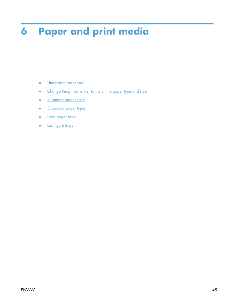 Paper and print media, 6 paper and print media | HP laserjet m1212nf User Manual | Page 59 / 284