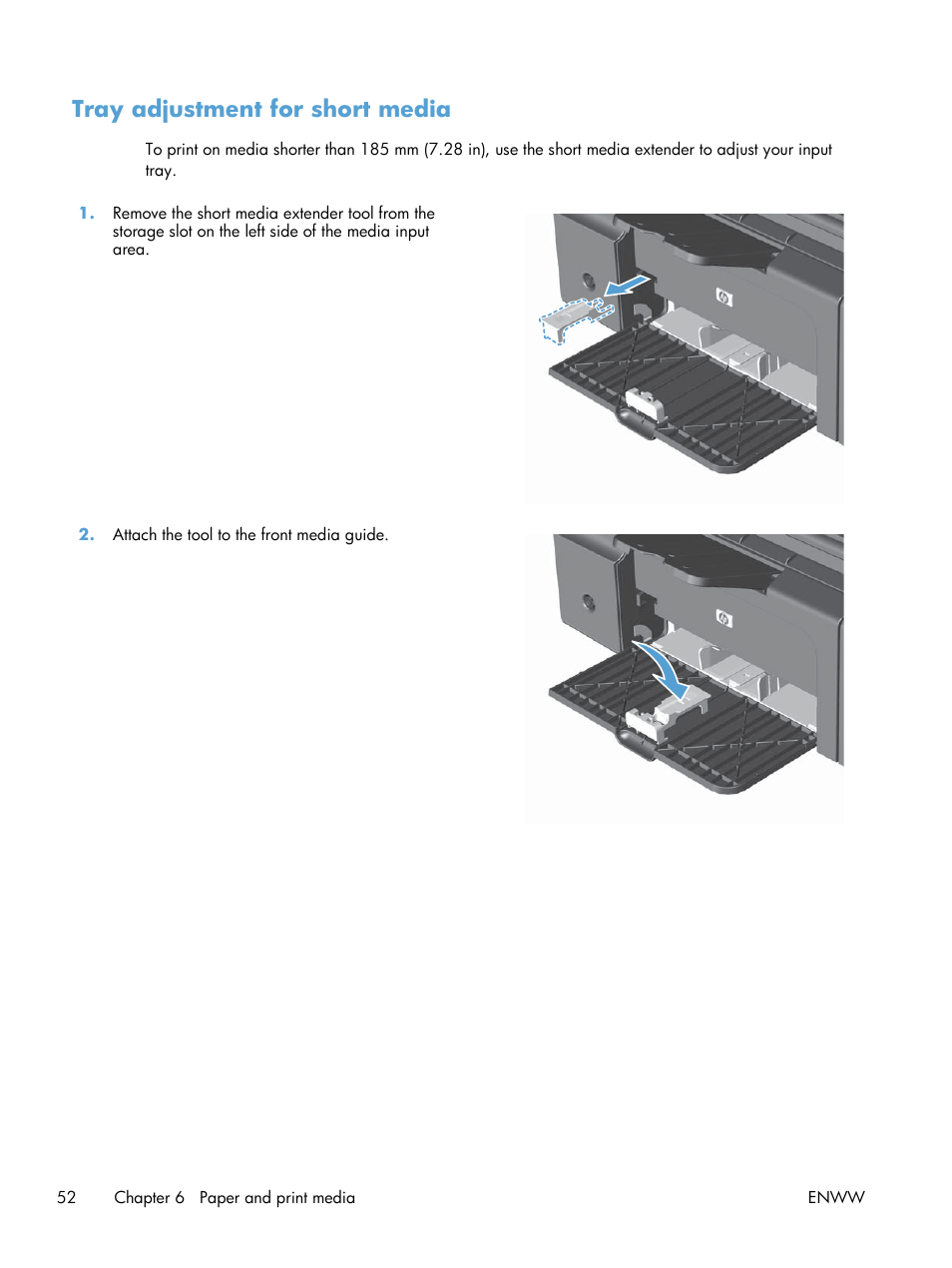 Tray adjustment for short media | HP laserjet m1212nf User Manual | Page 66 / 284